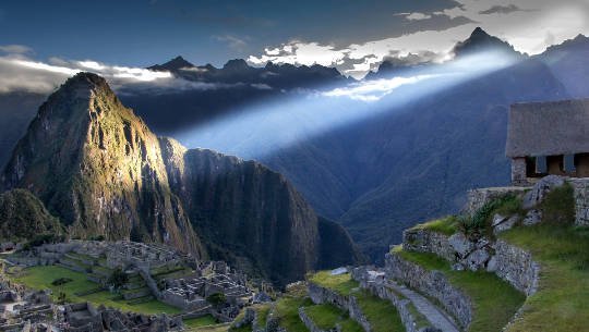 ray of light shining on Machu Picchu