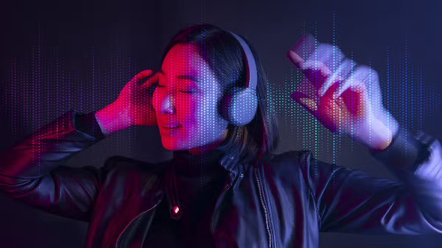 woman listening to music with headphones