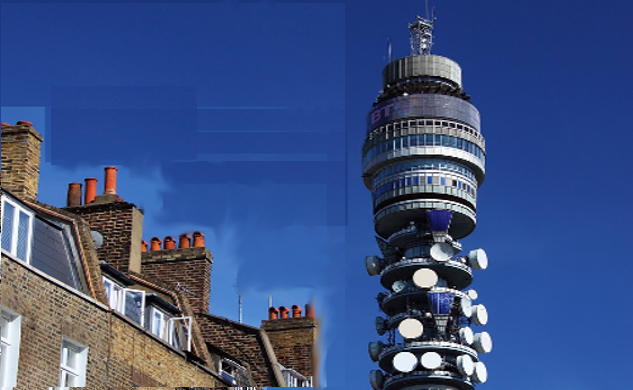 cell phone tower next to a building