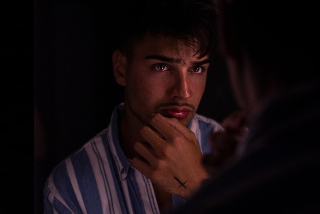 close up of a man looking at himself in the mirror