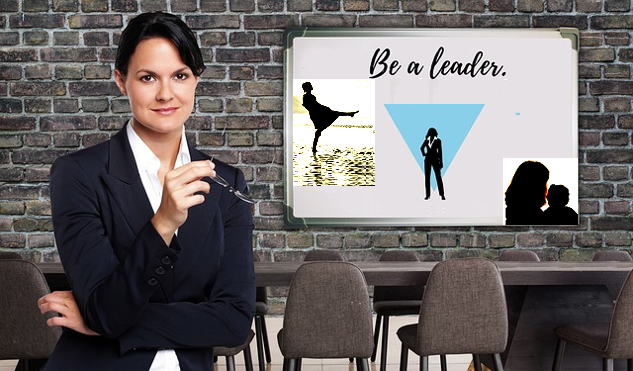 a montage of a woman on the beach, at the office, and at home with her baby with the heading: Be a Leader