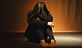 woman sitting on the floor with her face covered by her arms